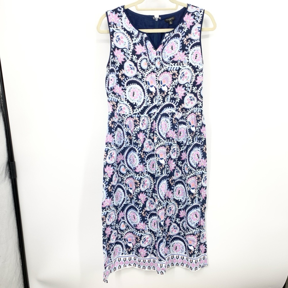 Talbots Women Size 8 Petite Dress Tank Blue Pink Floral Paisley Print Long Shift